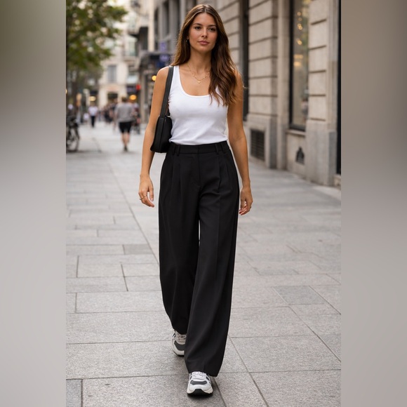 Streetwear Society Pants - NWT Streetwear Society Wide Leg Black Trousers Size M Stretch Dress Pants
